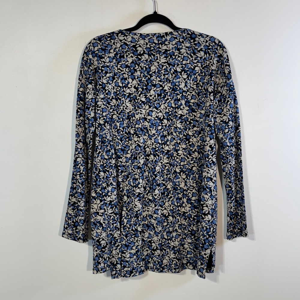 J.Jill Simply Supima Crewneck Tunic Top Women’s Small Black Blue White Floral - Picture 3 of 11